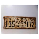 1958 Oklahoma Farm Truck License Plate 135  172