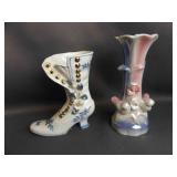 Vintage Victorian-Style Boot Vase - Blue Floral