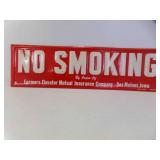 18" X 5" Tin NO SMOKING Sign by Order of Farmers