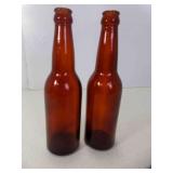 2 Amber Brown Long Neck Bottles