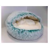 USED Plush Semi Enclosed Cat Cave Bed - Turquois