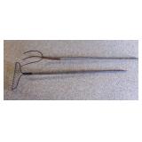OLD Rustic Pitch Fork & Garden Rake w/Wood Handles