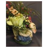 Vintage Resin Bunny Sculpture Wearing Overalls