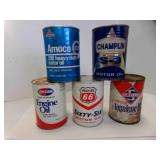5) Vintage Collectible Motor Oil Cans - ALL EMPTY