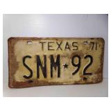 1971 Texas License Plate - SNM-92 - Rust & Patina