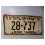 1976 Oklahoma Travel Trailer License Plate 28-737