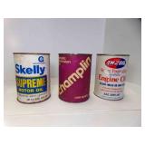 3 Vintage Motor Oil Cans EMPTY - Champlin