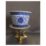 Blue and White Porcelain Planter - Traditional