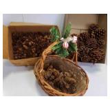Small, Medium & Large Pine Cones & Woven Basket