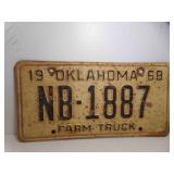 1968 Oklahoma Farm Truck License Plate NB-1887