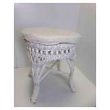 17" Tall Vintage White Wicker Stool w/OLD Cushion