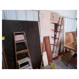 misc. peg board, plywood, ladders
