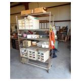 Rolling Metal Shelf Unit & Contents
