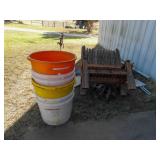 7 - Tubs, 1 - Wood Bench, Plow Handles