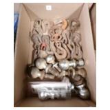 box of chain hooks & trailer balls
