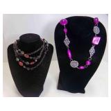 2 Costume Fashion Jewelry Necklaces - Purple &