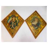 2) Vintage Hand Painted Folk Art Portraits Diamond