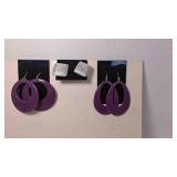 3 Pair Pierced Earrings - Purple Plastic Dangle