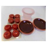 Pink Frosted Glass Candle Holder - 2 Terra Cotta