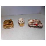 Vintage Seashell Owl Figurine Souvenir & 2 Shell