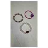 2 Purple Beaded Bracelets &   Silver Tone &