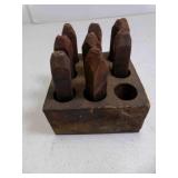 Vintage Metal Punches in Wood Organizer Holder