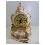 Vintage Ceramic Mantle Clock Gold Hand Painted