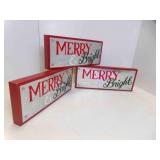 3 Rustic Metal & Wood Christmas Signs "Merry &