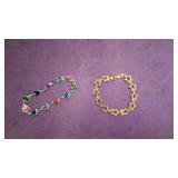 Silver Tone Bracelet w/Enamel Hearts & Gold Tone