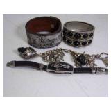 Brown Leather Cuff Bracelet Embossed Skull and