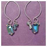 Silver Tone Pierced Earrings Blue Iridescent