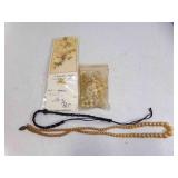 2 OLD Pearl Necklaces - Guardian Angel Pin -