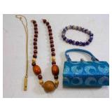 Gold Tone Whistle Necklace & Wooden Beaded Fashion