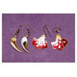 Vintage Floral Enamel Dangle Pierced Earrings &