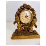 Gold Tone Mantle Clock w/Cherubs - Chipped at Top