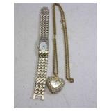 Ladies GRUEN Heart Shaped Watch Pendant Necklace