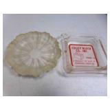 2) Glass Ashtrays - 1 with Cinder Block Advert &