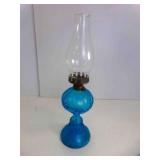Vintage Kerosene Oil Lamp Blue Glass Base with