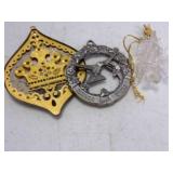 Glass Christmas Tree Ornament & 2 Metal Ornaments