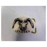 Vintage Big Horned Sheep Scrimshaw Belt Buckle
