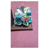 Large Bulky Glass & Shell Adjustable Ring