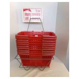 10 Red Hand Held Shopping Baskets w/stand