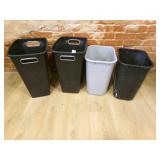 4-Plastic Trash Cans--Largest 18" tall