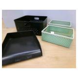 3 Plastic Storage baskets, 1 metal
