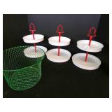 Three 2 Tiered metal stands, green wire basket