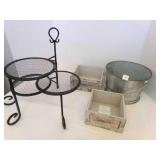 Farmhouse Style Containers, Plate Stand, bucket