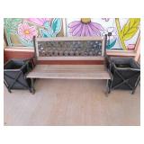 Outdoor Bench wood & Cast Iron, 2 flower planters