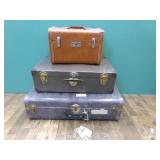 3 Vintage Suitcases-2 metal--great for decor