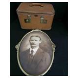 Vintage Horn Vanity Train Suitcase- Oval Metal Fra