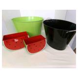 2 Metal Tubs, 2 Watermelon Storage boxes